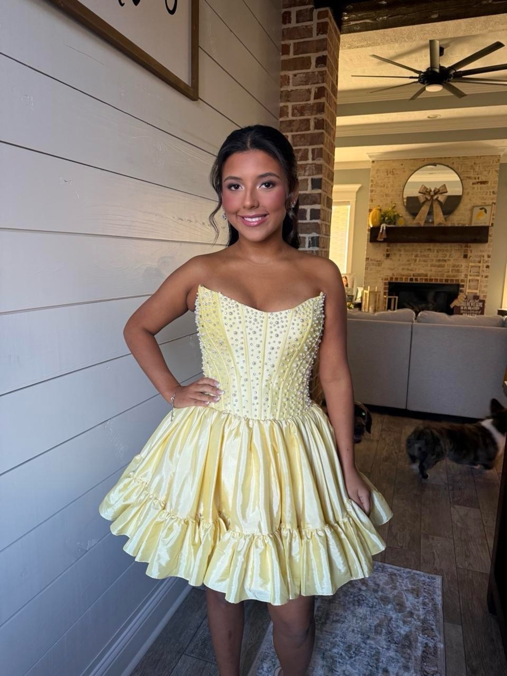 Sherri Hill Yellow Beaded Sweetheart-Front Kids Formal Dress